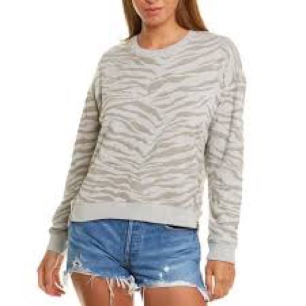 Rails | Marlo Zebra Print Side Zip Flocked Sweatshirt Pullover Crew Neck Gray M